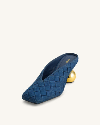 Ellie Mules à talons tressées à bout carré - Bleu denim