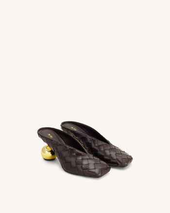 Ellie Mules à talons tressées à bout carré - Marron foncé
