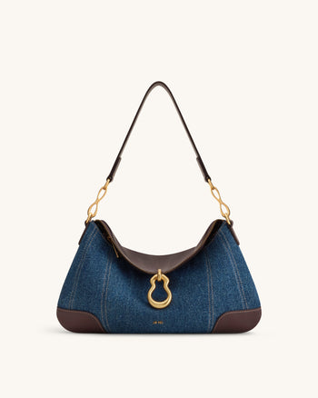 Jayla Sac porté épaule orné d'un pendentif métallique - Denim bleu