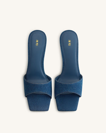 Hannah Mules à talons en jean - Bleu jean