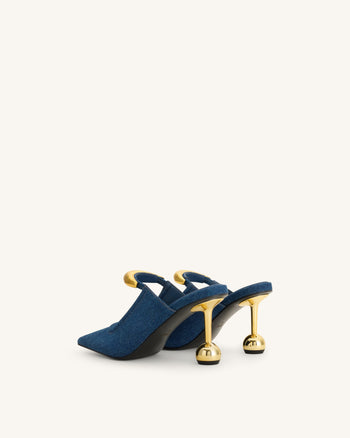 Sofia Mules à talon sphérique avec détail en métal - Bleu jean