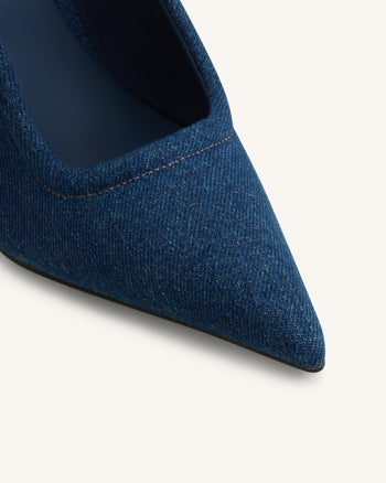 Sofia Mules à talon sphérique avec détail en métal - Bleu jean