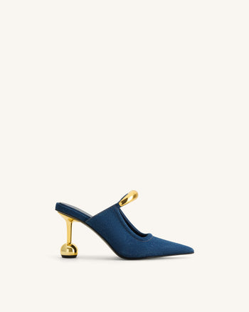 Sofia Mules à talon sphérique avec détail en métal - Bleu jean