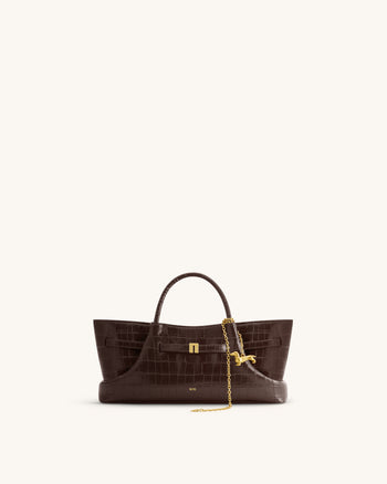 Maeve Sac cabas avec breloque teckel en métal – Effet croco marron foncé