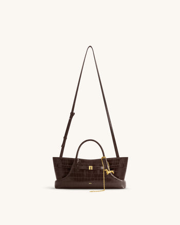 Maeve Sac cabas avec breloque teckel en métal – Effet croco marron foncé