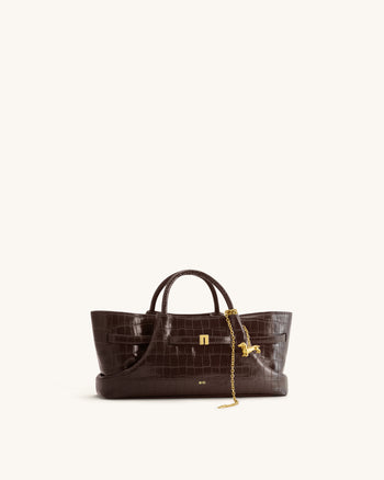 Maeve Sac cabas avec breloque teckel en métal – Effet croco marron foncé