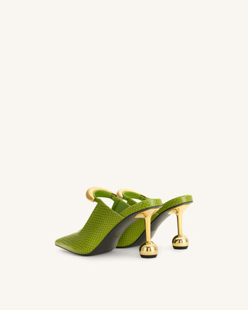 Sofia Mules à talon sphérique avec détail en métal - Vert