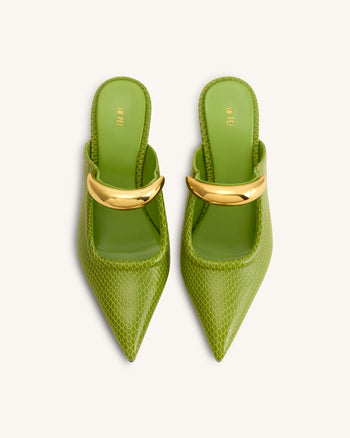 Sofia Mules à talon sphérique avec détail en métal - Vert