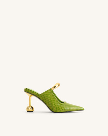 Sofia Mules à talon sphérique avec détail en métal - Vert