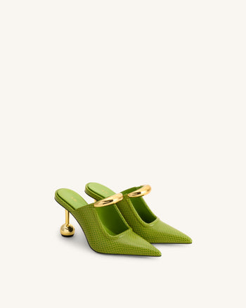 Sofia Mules à talon sphérique avec détail en métal - Vert