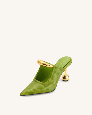Sofia Mules à talon sphérique avec détail en métal - Vert