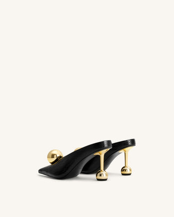 Mules à talon façon serpent Sofia - Noir