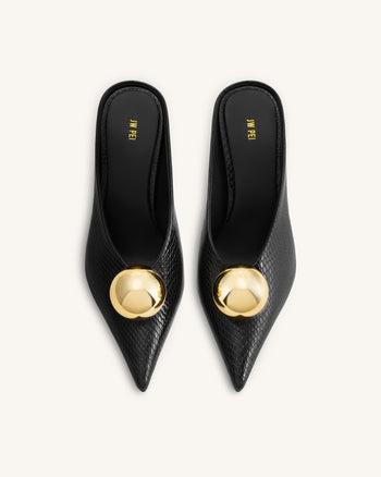 Mules à talon façon serpent Sofia - Noir