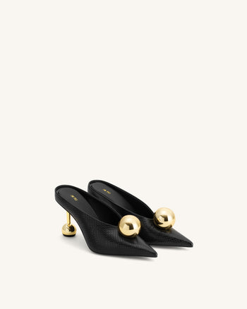 Mules à talon façon serpent Sofia - Noir