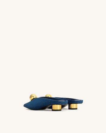 Helena Mules à bout pointu et sphère dorée - Bleu jean