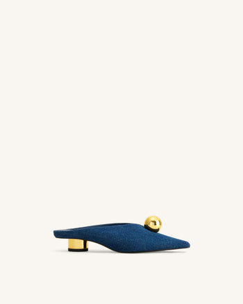 Helena Mules à bout pointu et sphère dorée - Bleu jean