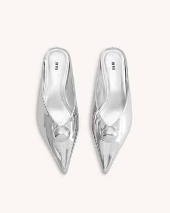 Helena Mules à Bout Pointu Ornées de Sphères - Argent