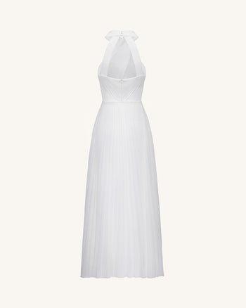 Robe longue plissée à licou croisé - Ivoire