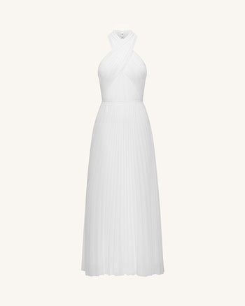 Robe longue plissée à licou croisé - Ivoire