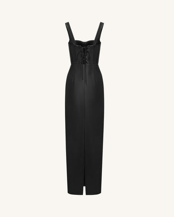 Iris Robe longue corset à bretelles en cuir à imprimé floral - Noir