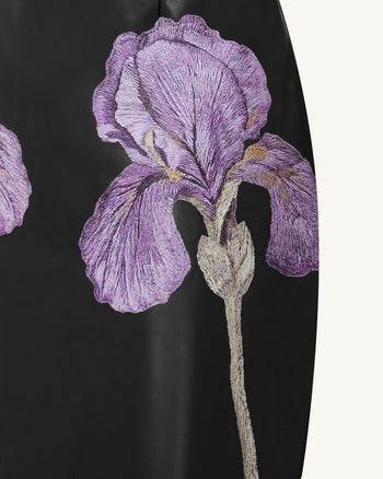 Iris Robe longue corset à bretelles en cuir à imprimé floral - Noir