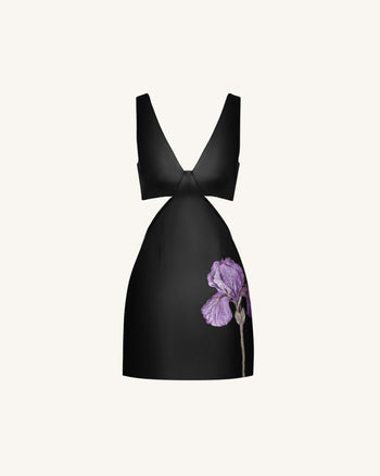 Iris Mini robe moulante en cuir avec découpes florales - Noir