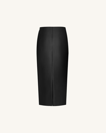 Iris Jupe crayon mi-longue en cuir taille haute à imprimé floral - Noir