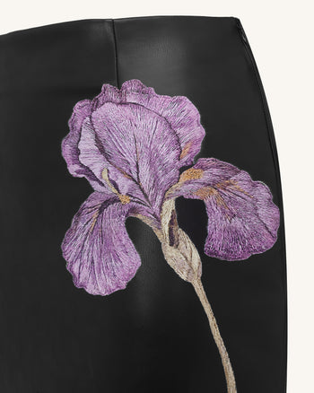 Iris Jupe crayon mi-longue en cuir taille haute à imprimé floral - Noir