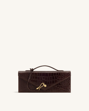 Celeste Sac à Poignée Enveloppe - Croco Marron Foncé