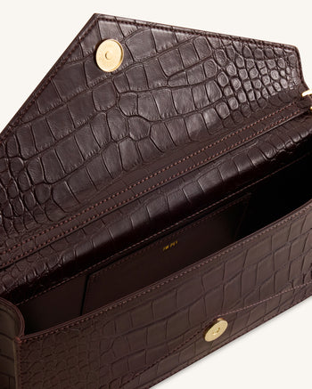 Celeste Sac à Poignée Enveloppe - Croco Marron Foncé