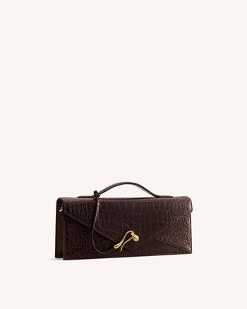 Celeste Sac à Poignée Enveloppe - Croco Marron Foncé