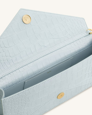 Celeste Sac à Poignée Enveloppe - Croco Bleu Clair