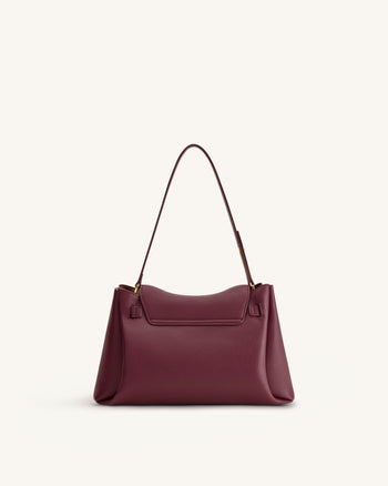 Rhea Sac à bandoulière à double boucle en cuir grainé - Bordeaux foncé