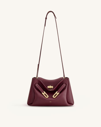 Rhea Sac à bandoulière à double boucle en cuir grainé - Bordeaux foncé