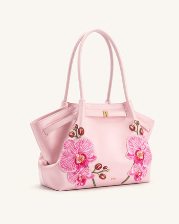 Hana Grand sac cabas brodé orchidée - Rose