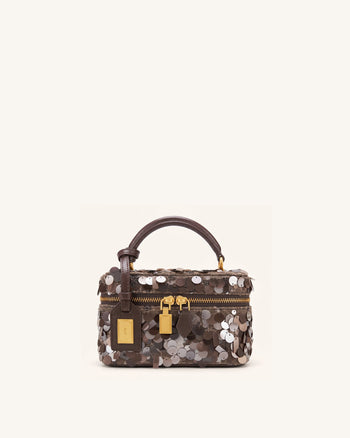 Cleo Sac à poignée supérieure en forme de boîte à sequins métallisés - Marron