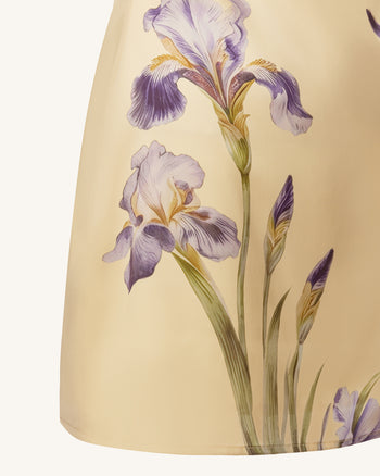 Iris Robe courte nuisette imprimée en satin - Jaune pâle