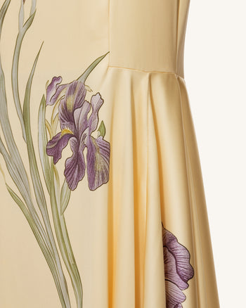Iris Robe longue sirène imprimée en satin - Jaune pâle