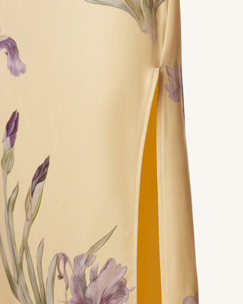 Iris Robe longue imprimée sans bretelles en satin fendue - Jaune pâle
