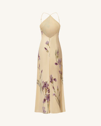 Iris Robe longue imprimée dos nu croisé et dos ouvert - Jaune