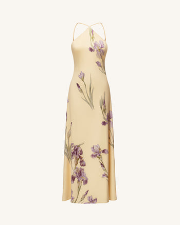 Iris Robe longue imprimée dos nu croisé et dos ouvert - Jaune