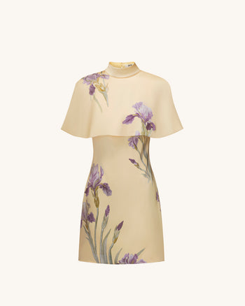 Iris Robe courte imprimée avec cape - Jaune pâle