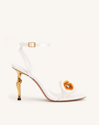 Alivia Sandales à talon en métal doré Calla Lily - Blanc