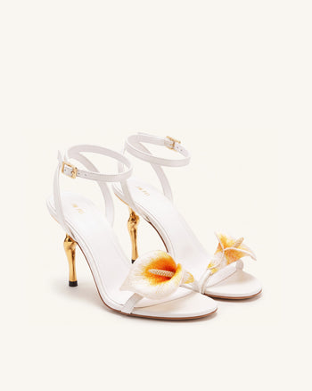 Alivia Sandales à talon en métal doré Calla Lily - Blanc