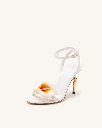 Alivia Sandales à talon en métal doré Calla Lily - Blanc