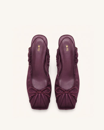 Solenne Escarpins slingback froncés à nœud en satin - Bordeaux