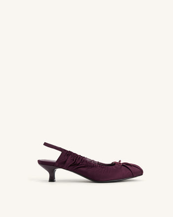 Solenne Escarpins slingback froncés à nœud en satin - Bordeaux
