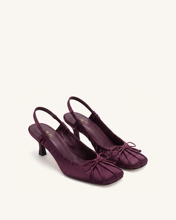 Solenne Escarpins slingback froncés à nœud en satin - Bordeaux