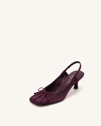 Solenne Escarpins slingback froncés à nœud en satin - Bordeaux