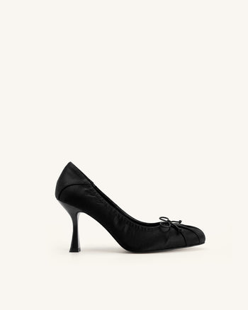 Solenne Escarpins froncés à nœud en satin - Noir